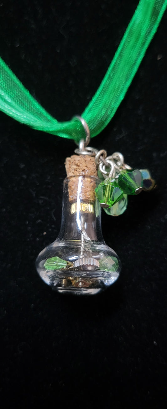 Green Time in a Bottle Necklace